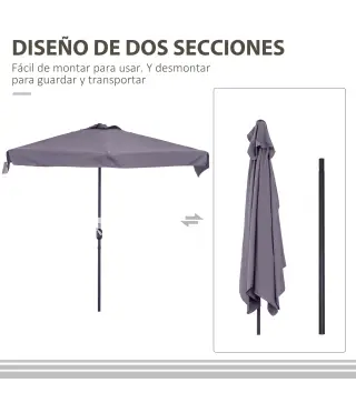 Parasol para Pared 230x130x249 cm Sombrilla Rectangular con Manivela Protección UV Impermeable Gris Oscuro