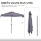 Parasol para Pared 230x130x249 cm Sombrilla Rectangular con Manivela Protección UV Impermeable Gris Oscuro