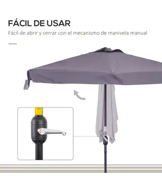 Parasol para Pared 230x130x249 cm Sombrilla Rectangular con Manivela Protección UV Impermeable Gris Oscuro
