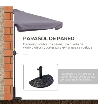 Parasol para Pared 230x130x249 cm Sombrilla Rectangular con Manivela Protección UV Impermeable Gris Oscuro