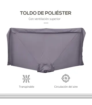 Parasol para Pared 230x130x249 cm Sombrilla Rectangular con Manivela Protección UV Impermeable Gris Oscuro