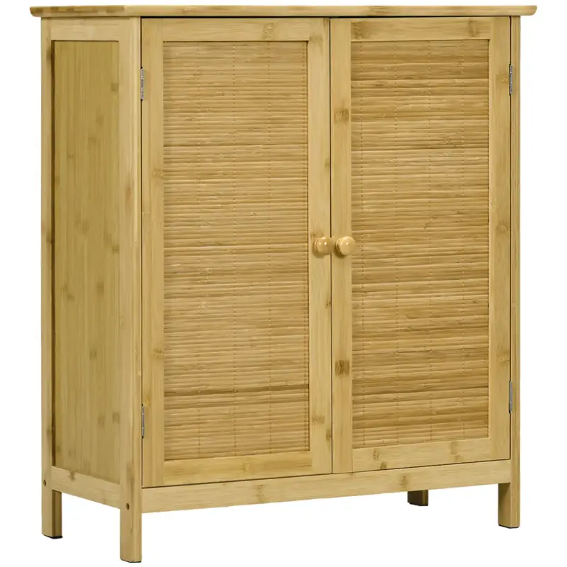 Aparador de Bambú de 2 Puertas Aparador de Salón Bohemio con 2 Estantes para Cocina Entrada 60x27x67,5 cm Natural
