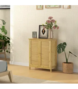 Aparador de Bambú de 2 Puertas Aparador de Salón Bohemio con 2 Estantes para Cocina Entrada 60x27x67,5 cm Natural