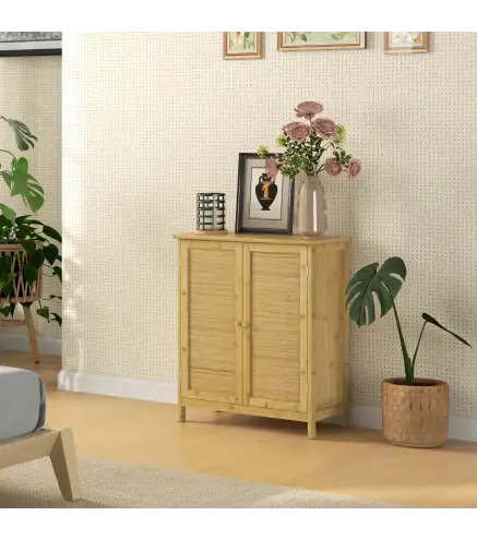 Aparador de Bambú de 2 Puertas Aparador de Salón Bohemio con 2 Estantes para Cocina Entrada 60x27x67,5 cm Natural