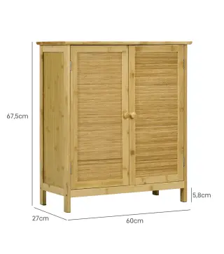 Aparador de Bambú de 2 Puertas Aparador de Salón Bohemio con 2 Estantes para Cocina Entrada 60x27x67,5 cm Natural