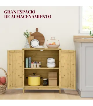 Aparador de Bambú de 2 Puertas Aparador de Salón Bohemio con 2 Estantes para Cocina Entrada 60x27x67,5 cm Natural