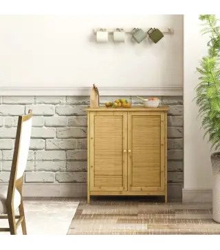 Aparador de Bambú de 2 Puertas Aparador de Salón Bohemio con 2 Estantes para Cocina Entrada 60x27x67,5 cm Natural