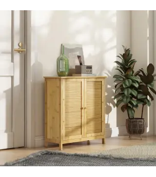 Aparador de Bambú de 2 Puertas Aparador de Salón Bohemio con 2 Estantes para Cocina Entrada 60x27x67,5 cm Natural