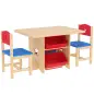 Mesa Infantil con 2 Sillas y 4 Cestas de Almacenamiento Juego de Muebles para Actividades para Niños de +3 Años Natural