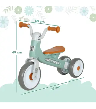 Bicicleta sin Pedales para Niños de 12 a 36 Meses con Ruedas Silenciosas y Manillares con Giro Limitado a 60°, Verde