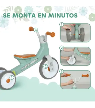 Bicicleta sin Pedales para Niños de 12 a 36 Meses con Ruedas Silenciosas y Manillares con Giro Limitado a 60°, Verde