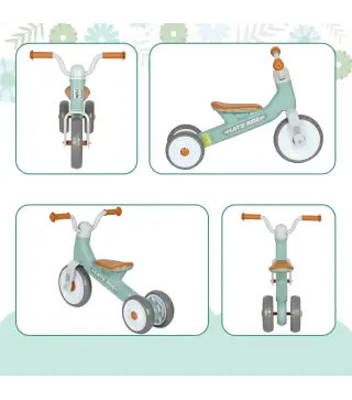 Bicicleta sin Pedales para Niños de 12 a 36 Meses con Ruedas Silenciosas y Manillares con Giro Limitado a 60°, Verde