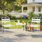 Conjunto de Jardín Exterior de 3 Piezas de Acero Galvanizado con 2 Sillas y Mesa de Vidrio Templado Blanco