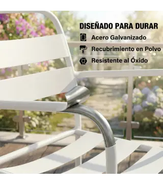 Conjunto de Jardín Exterior de 3 Piezas de Acero Galvanizado con 2 Sillas y Mesa de Vidrio Templado Blanco