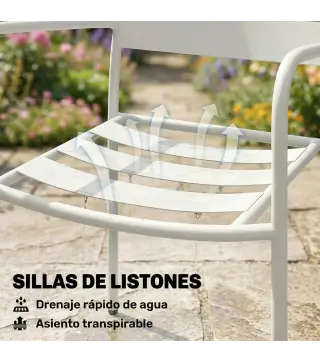 Conjunto de Jardín Exterior de 3 Piezas de Acero Galvanizado con 2 Sillas y Mesa de Vidrio Templado Blanco
