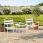 Conjunto de Jardín Exterior de 3 Piezas de Acero Galvanizado con 2 Sillas y Mesa de Vidrio Templado Blanco