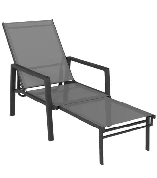 Tumbona Plegable con Reposapiés Retráctil Respaldo Ajustable 5 Niveles Tela de Textilene Marco Acero Gris Oscuro
