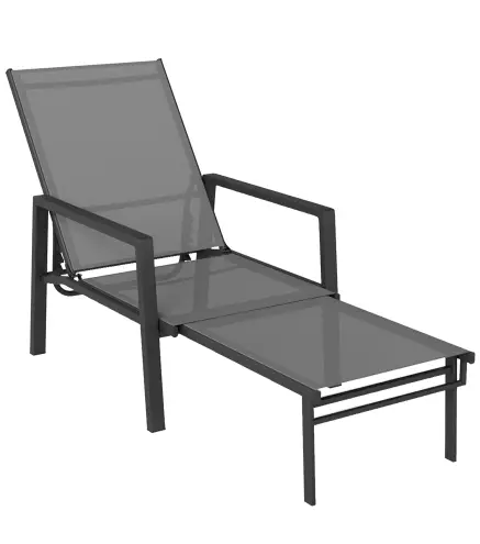 Tumbona Plegable con Reposapiés Retráctil Respaldo Ajustable 5 Niveles Tela de Textilene Marco Acero Gris Oscuro