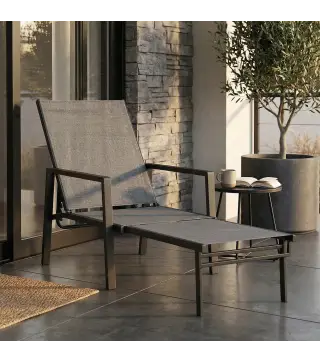 Tumbona Plegable con Reposapiés Retráctil Respaldo Ajustable 5 Niveles Tela de Textilene Marco Acero Gris Oscuro