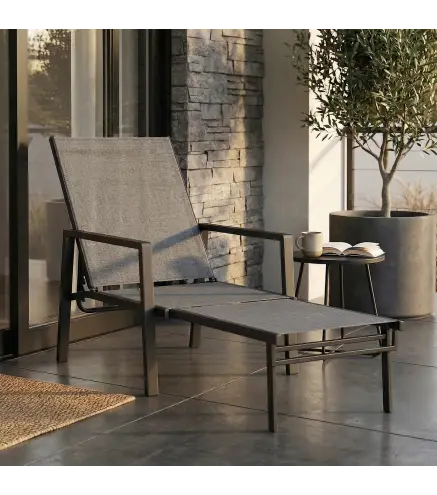 Tumbona Plegable con Reposapiés Retráctil Respaldo Ajustable 5 Niveles Tela de Textilene Marco Acero Gris Oscuro