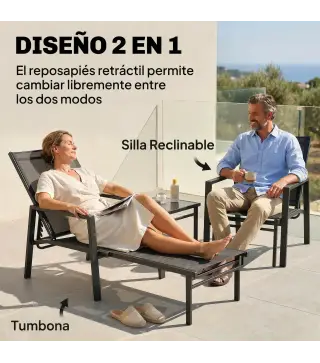Tumbona Plegable con Reposapiés Retráctil Respaldo Ajustable 5 Niveles Tela de Textilene Marco Acero Gris Oscuro