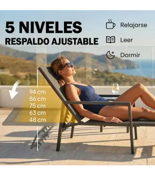 Tumbona Plegable con Reposapiés Retráctil Respaldo Ajustable 5 Niveles Tela de Textilene Marco Acero Gris Oscuro