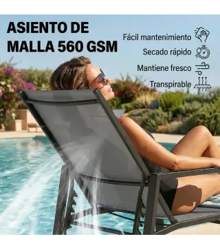 Tumbona Plegable con Reposapiés Retráctil Respaldo Ajustable 5 Niveles Tela de Textilene Marco Acero Gris Oscuro