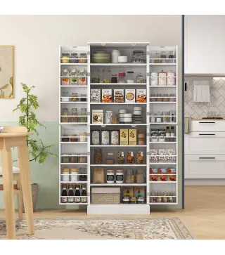 Armario Despensa de Cocina con 4 Puertas con Estantes Estantes Ajustables para Sala de Estar Comedor Blanco
