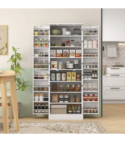 Armario Despensa de Cocina con 4 Puertas con Estantes Estantes Ajustables para Sala de Estar Comedor Blanco