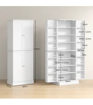 Armario Despensa de Cocina con 4 Puertas con Estantes Estantes Ajustables para Sala de Estar Comedor Blanco