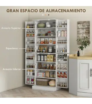 Armario Despensa de Cocina con 4 Puertas con Estantes Estantes Ajustables para Sala de Estar Comedor Blanco