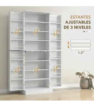 Armario Despensa de Cocina con 4 Puertas con Estantes Estantes Ajustables para Sala de Estar Comedor Blanco
