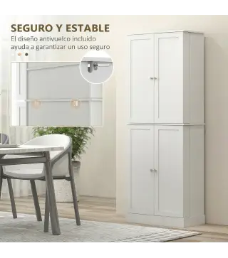Armario Despensa de Cocina con 4 Puertas con Estantes Estantes Ajustables para Sala de Estar Comedor Blanco