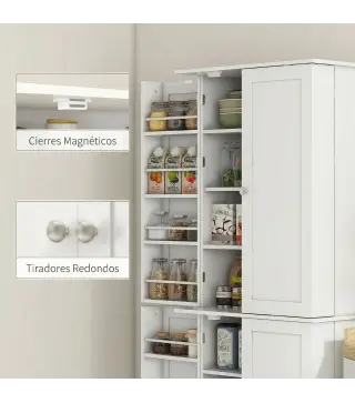 Armario Despensa de Cocina con 4 Puertas con Estantes Estantes Ajustables para Sala de Estar Comedor Blanco