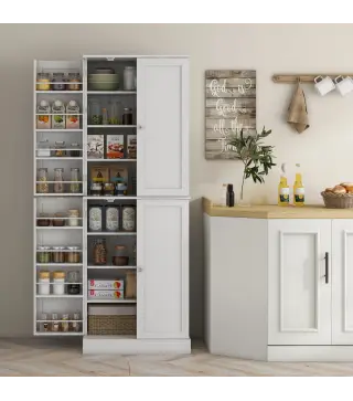 Armario Despensa de Cocina con 4 Puertas con Estantes Estantes Ajustables para Sala de Estar Comedor Blanco