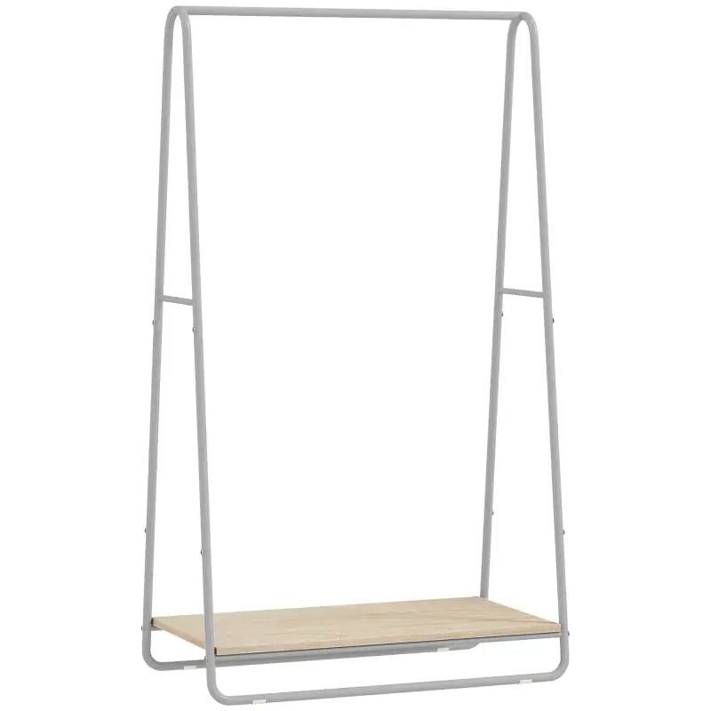 Perchero 3 en 1 Perchero con Estante para Zapatos Barras Superior y Laterales Estructura de Metal Natural y Gris