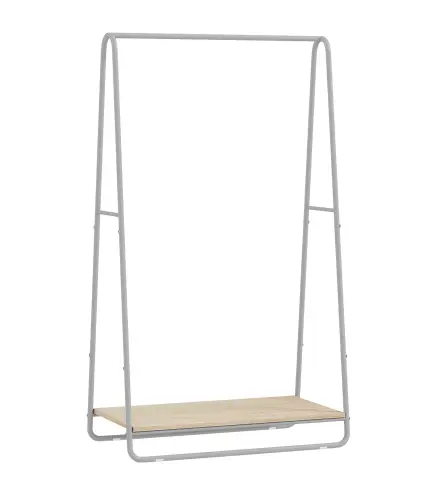 Perchero 3 en 1 Perchero con Estante para Zapatos Barras Superior y Laterales Estructura de Metal Natural y Gris