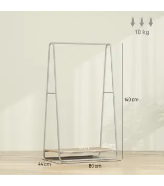 Perchero 3 en 1 Perchero con Estante para Zapatos Barras Superior y Laterales Estructura de Metal Natural y Gris