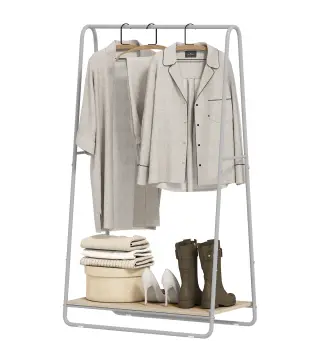 Perchero 3 en 1 Perchero con Estante para Zapatos Barras Superior y Laterales Estructura de Metal Natural y Gris