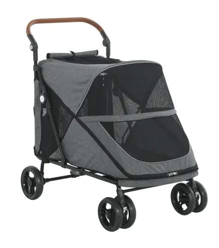 Carrito para Perros Plegable con un Botón hasta 30 kg con Suspensión en 4 Ruedas Giratorio y Freno de Pie Gris