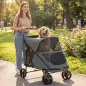 Carrito para Perros Plegable con un Botón hasta 30 kg con Suspensión en 4 Ruedas Giratorio y Freno de Pie Gris