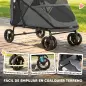 Carrito para Perros Plegable con un Botón hasta 30 kg con Suspensión en 4 Ruedas Giratorio y Freno de Pie Gris