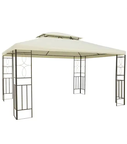 Cenador de Jardín 3x4m Pabellón para Exterior con Doble Techo de Ventilación y 4 columnas de acero Estable para Fiestas Eventos