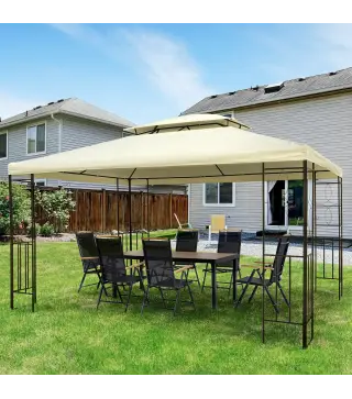 Cenador de Jardín 3x4m Pabellón para Exterior con Doble Techo de Ventilación y 4 columnas de acero Estable para Fiestas Eventos