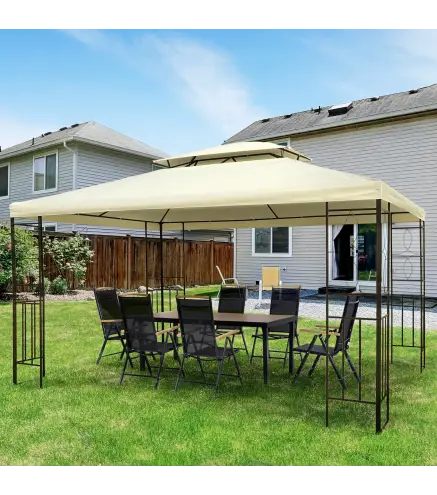 Cenador de Jardín 3x4m Pabellón para Exterior con Doble Techo de Ventilación y 4 columnas de acero Estable para Fiestas Eventos