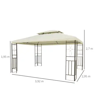 Cenador de Jardín 3x4m Pabellón para Exterior con Doble Techo de Ventilación y 4 columnas de acero Estable para Fiestas Eventos