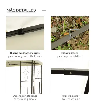 Cenador de Jardín 3x4m Pabellón para Exterior con Doble Techo de Ventilación y 4 columnas de acero Estable para Fiestas Eventos
