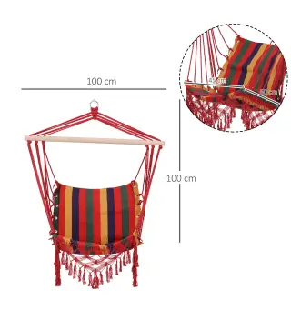 Silla Hamaca Colgante Tejido de Algodón Poliéster Carga 100 kg Sillón Colgante para Interior Exterior Terraza 100x60x100 cm Mult