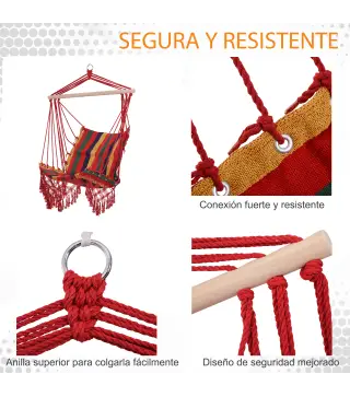 Silla Hamaca Colgante Tejido de Algodón Poliéster Carga 100 kg Sillón Colgante para Interior Exterior Terraza 100x60x100 cm Mult