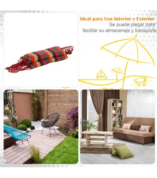 Silla Hamaca Colgante Tejido de Algodón Poliéster Carga 100 kg Sillón Colgante para Interior Exterior Terraza 100x60x100 cm Mult